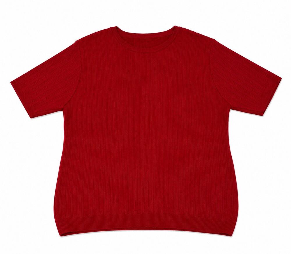 Unbranded Women’s Large Red Ribbed Knit Short Sleeve Crew Neck Sweater Top